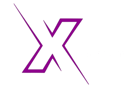 Logo noir PROXIFORME avec un grand X violet stylisé au centre, et le texte blanc 'FLEURANCE' en dessous. Symbole de sport ou fitness.